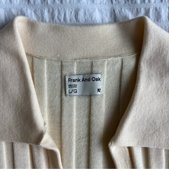 Frank and Oak 70s Polo Sweater 100% Merino Wool size large - Picture 2 of 5